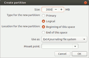 Enter 2000 (or the value of MB you determined which represents double the amount of RAM memory) in the Size box