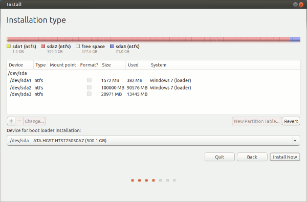 GParted showing the Windows (ntfs) partitions