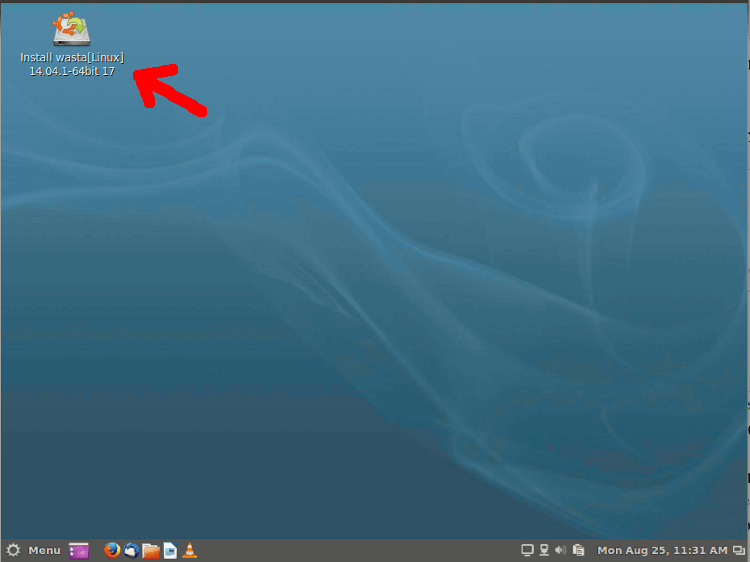 The Live Session Desktop with Install icon at the upper left corner of the desktop