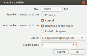 Set the Mount Point to  /  (which is the root partition where the Linux system files are stored)