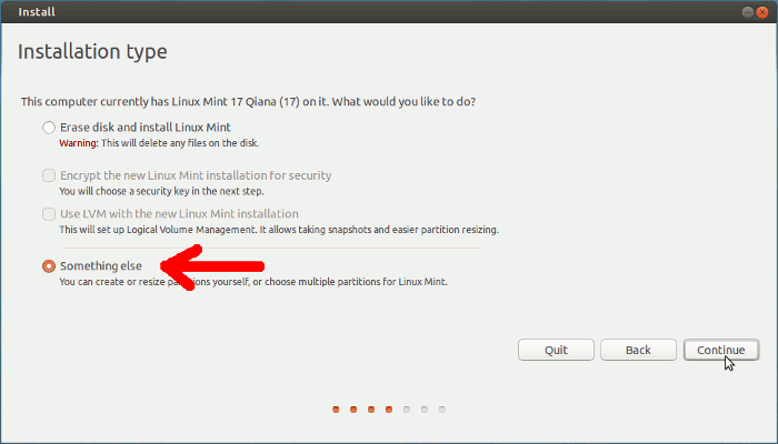 Always select Something else when installing or re-installing Wasta Linux