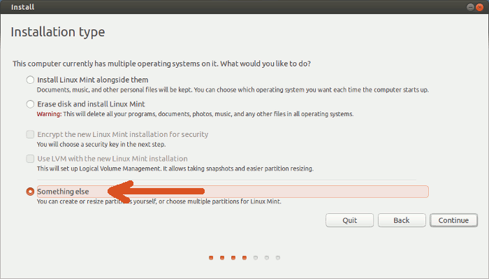 Always select Something else when installing or re-installing Wasta Linux